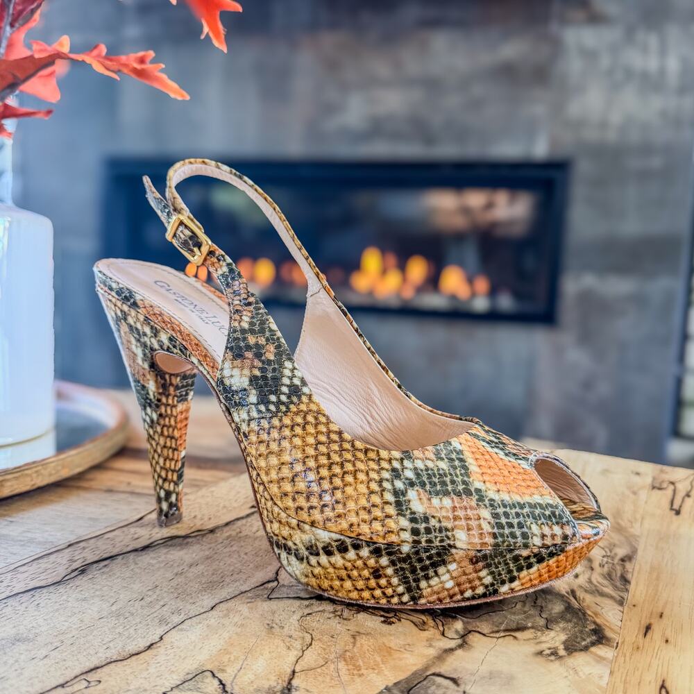 Gastone Lucioli, Made in Italy, Snakeskin Slingback Platform Heel, Women’s 9.5